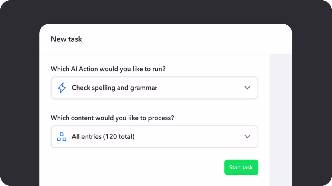 New task dialog running one AI Action across all 120 entries at once